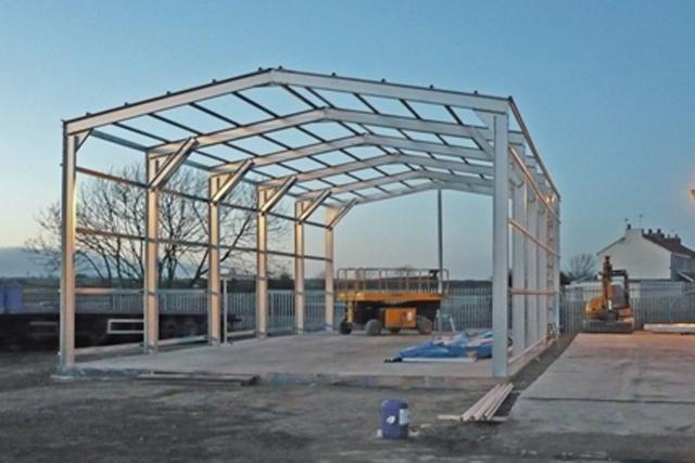 The steel framework of a building in the early days of construction